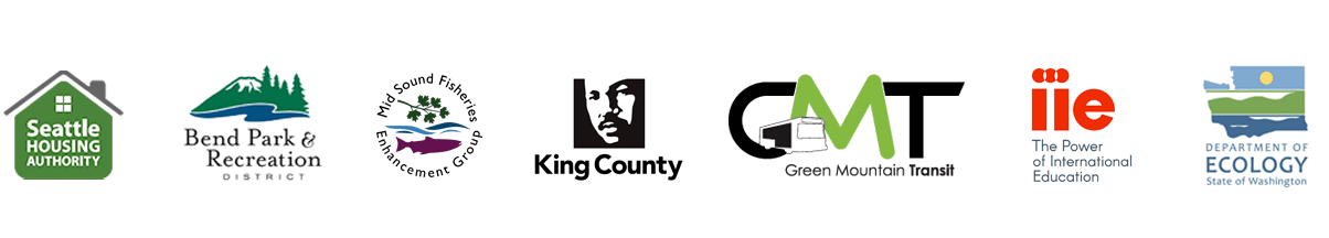 Picure of Talitha Consults' Clients: Seattle Housing Authority, Bend Park & Recreation District, Mid Sound Fisheries Enhancement Group, King County, Green Mountain Transit, Institute of International Education, Department of Ecology State of Washington